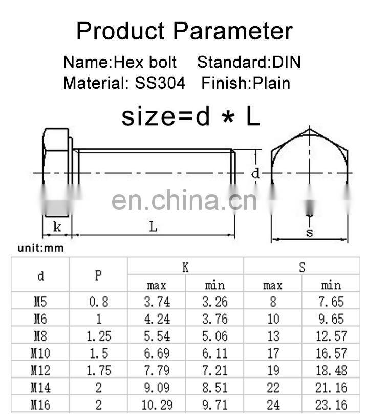 High Tensile JINGHONG Carbon Steel Hex 4.8 Bolt