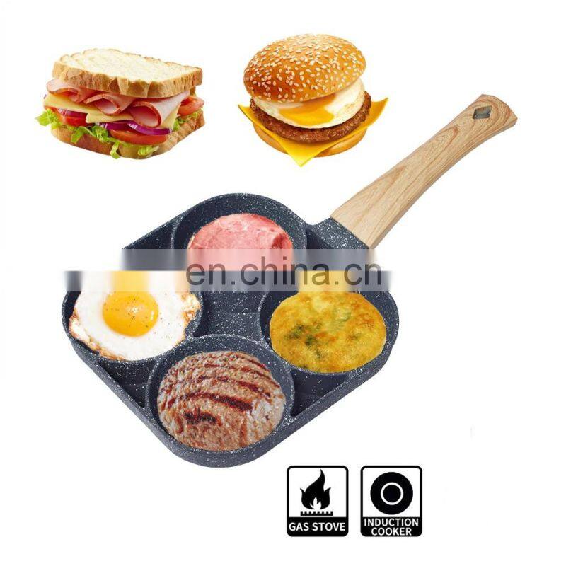 4 Hole Frying Pot Pan Thickened Omelet Pan Non-stick Egg Pancake Steak Cooking Egg Ham Pans Breakfast Maker Cookware