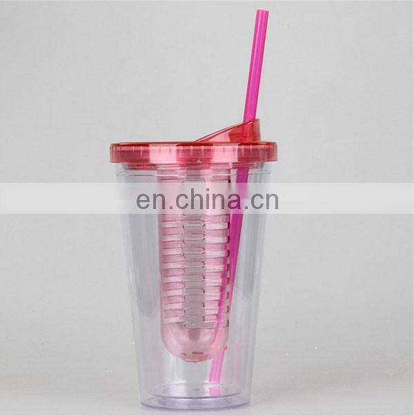 cute plastic fruit cup with lid and straw