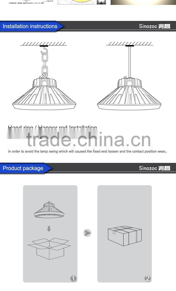 Sinozoc Best quality IP66 100w 150w ufo led high bay lighting industrial led high bay lamp with CE CC EMC CCC Rohs approved