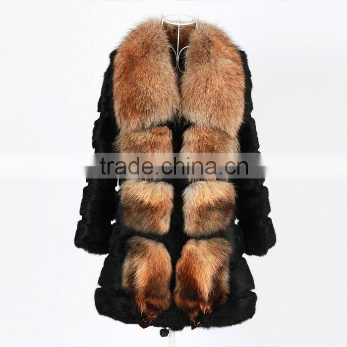 rabbit fur with raccoon fur collar