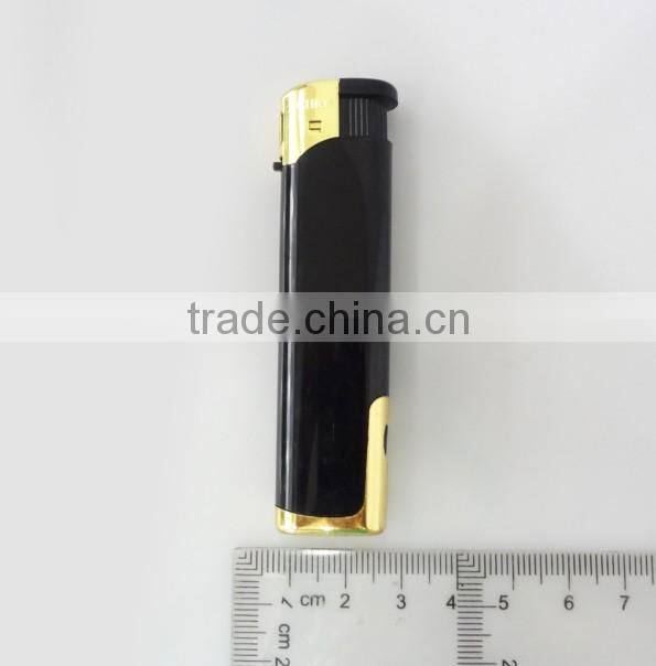 wholesale black color windproof electronic lighter, refillable cigarette lighter with led