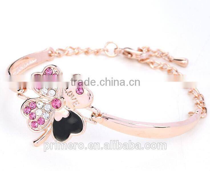 Fashion Jewelry Good Luck Clover Crystal Love Charm Bracelets Bangles for Women