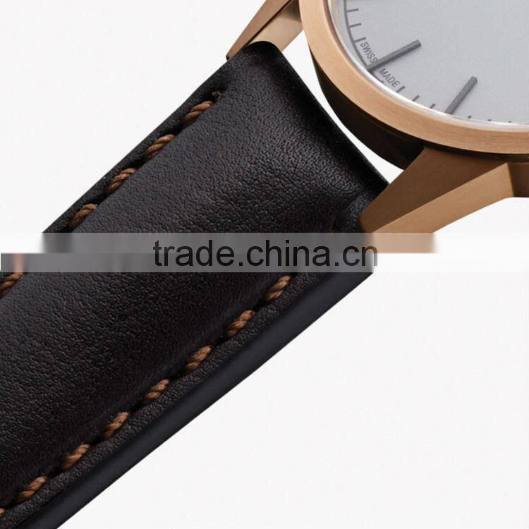 PVD Rosegold stainless steel case sapphire lenses water resistant 5ATM leather luxury watch