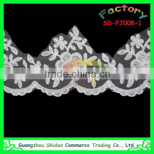custom eco-friendly cord beaded white bridal embroidered tulle lace fabric PJ025