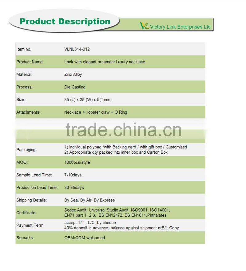 Lock with elegant ornament Luxury necklace