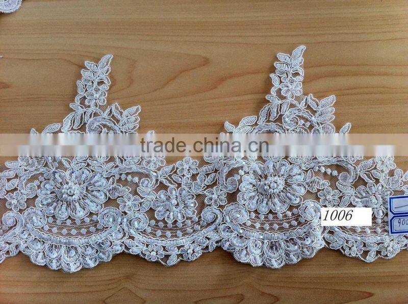 2015 New Design White Bridal Beaded Lace
