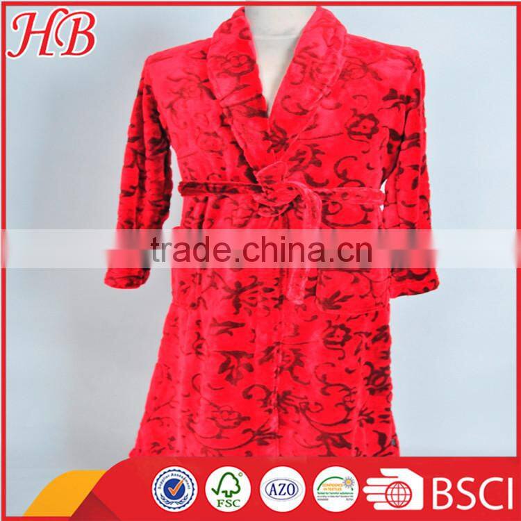 bottom print cut flannel fleece bathrobe