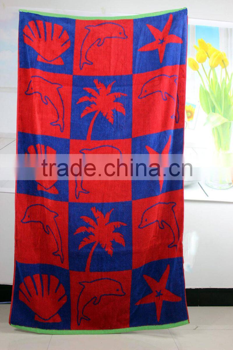 China supply large cotton yarn dyed jacquard seashell beach towels