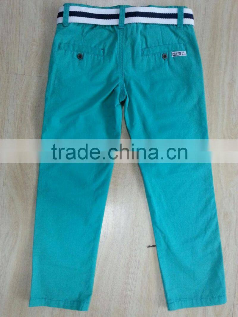 100% cotton Teen Boys belted pants school uniform kids trousers