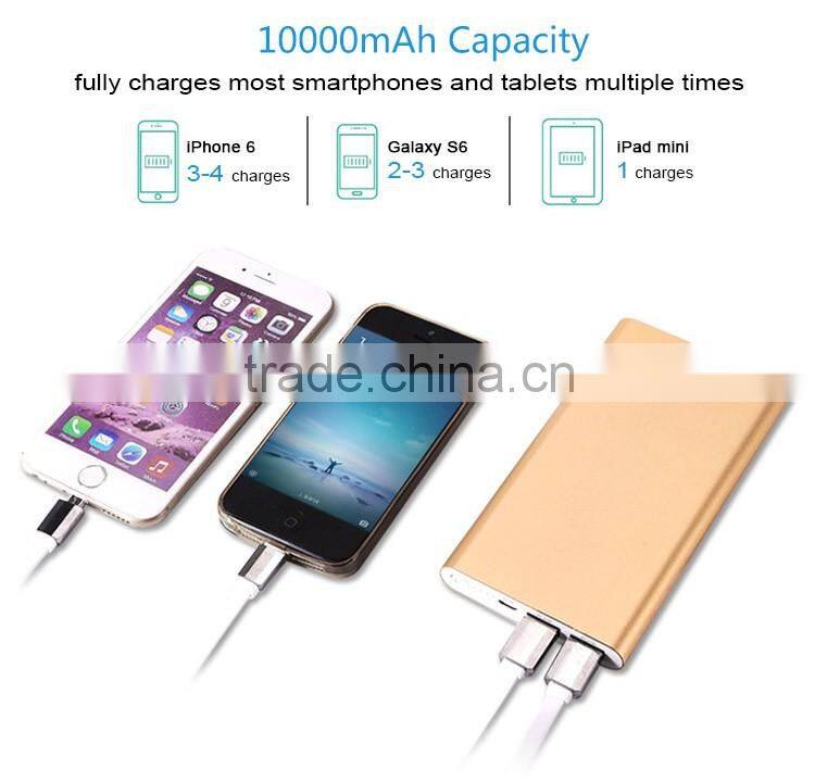 quick charge 2.0 aluminum smart power bank 10000mah