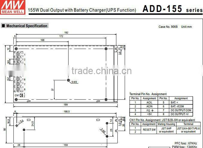 Mean Well 155w power supply with battery charger/155W Dual Output with Battery Charger(USPFunction)/ADD-155A
