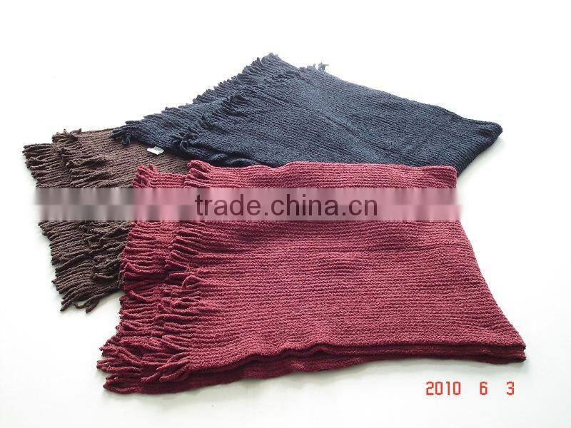 chenille knitted shawl with fringe