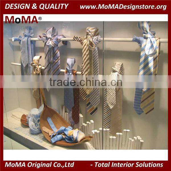 Fashionable Mens Garment Shop Display Furniture Fixtures, Showcase Display, White Wooden Display Racks Design For Tie
