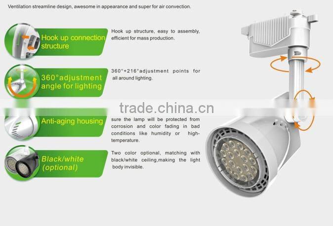 Clothing store led cob track light 30W spotlighting black housing 3 wires 110V Guangzhou factory CE and SAA
