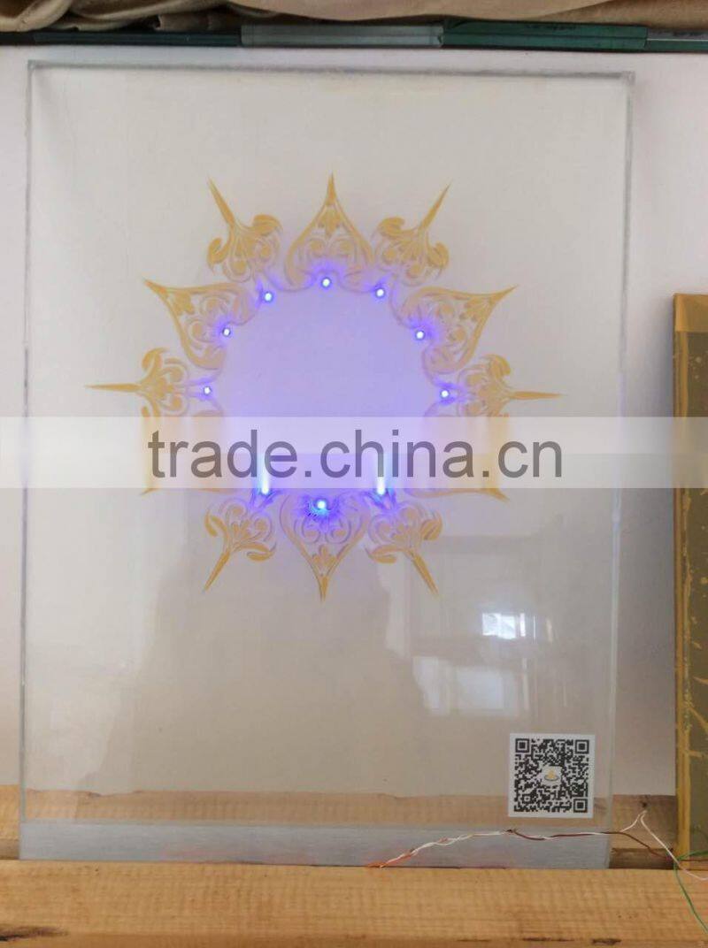 Decorative glass with LED light interlayer, ceramic digital print glass, laminated Glass, customized design