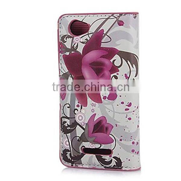 Elegant Purple Flower Pattern PU Leather Case with Stand and Card Slot for Sony Xperia M C1905