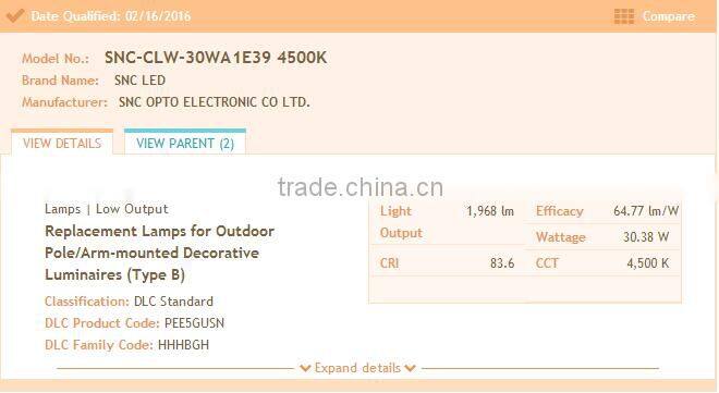 Pure white color temperature and dlc ul cul listed 30w led corn light factory price