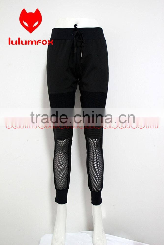0096 OEM 97%POLYESTER 3%SPANDEX Draw String Women Mesh stitiching Woven Running Jogger Pants
