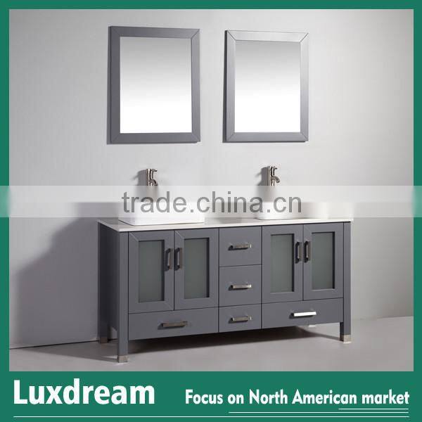Grey 60 inch wooden bathroom vanity with double sinks from china