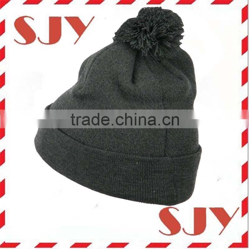 Custom plain black pom pom beanie hat