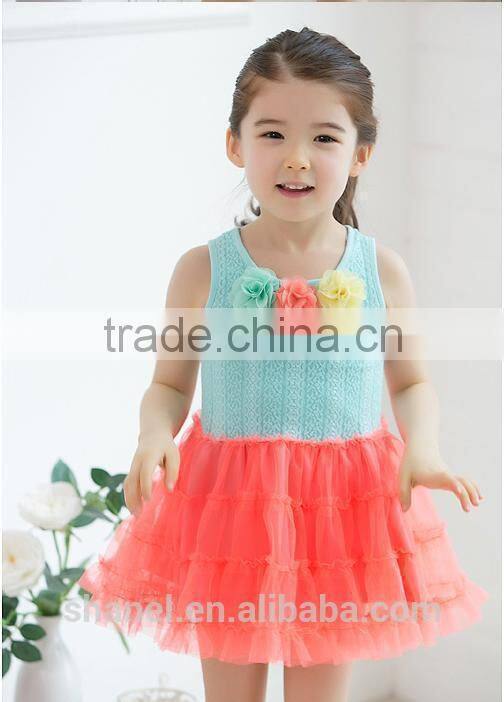 Summer new style three flowers cotton girls princess dress vest dress