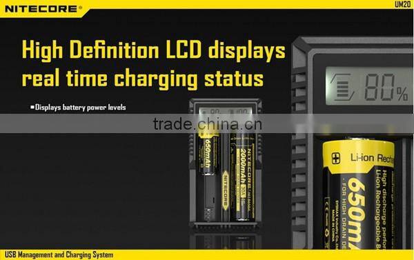 LCD Smart Charger Nitecore UM 20 US/EU/UK/AU Plug Nitecore UM 20 charger UM 20 battery charger fit for 18650 rechargeable cells