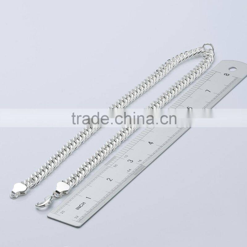 Alibaba High quality 6mm 8mm 10mm Men's Big chain 925 sterling silver necklace, curb silver necklace