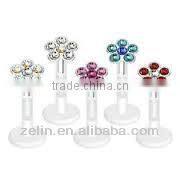 2014 wholesale cheap gold plating gem fashion lip labret rings body piercing jewelry