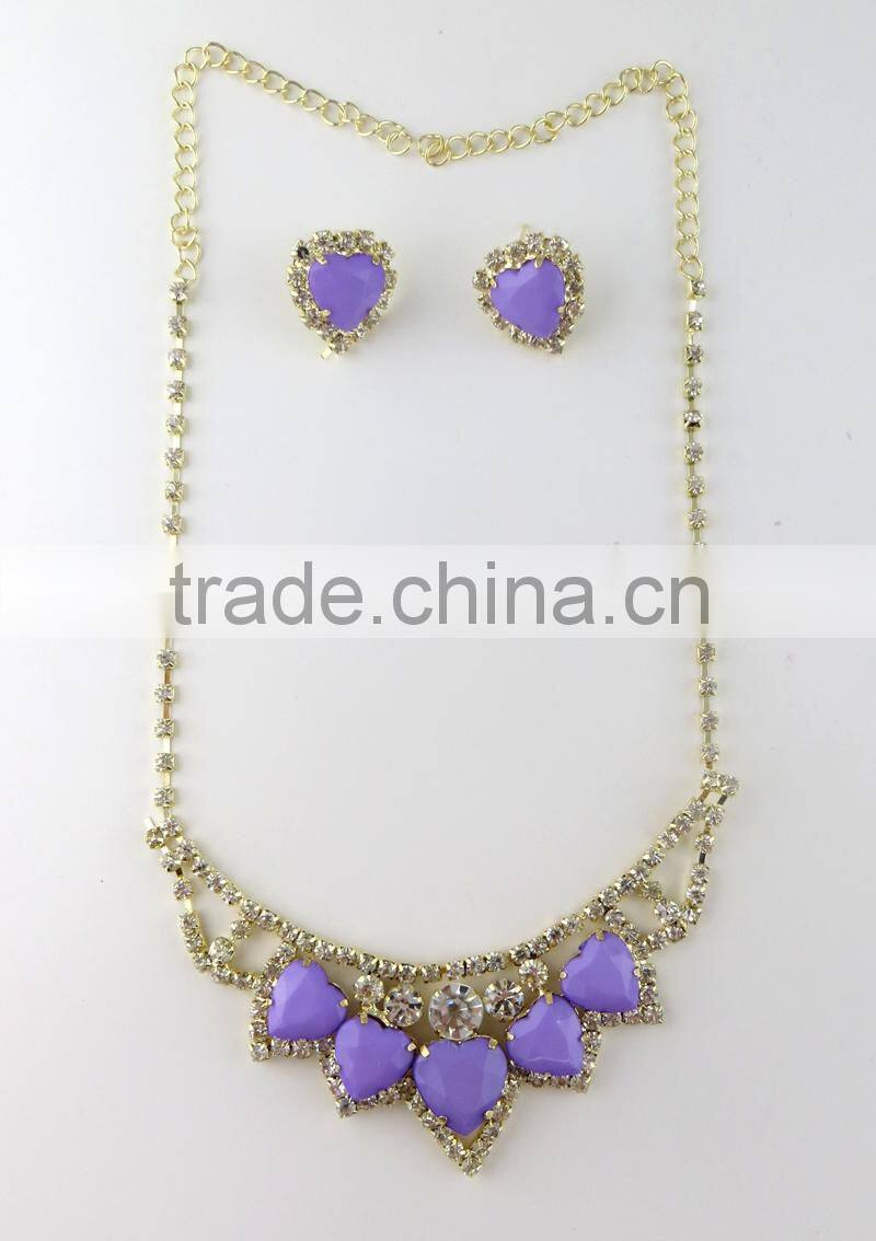 Vintage purple acrylic stone heart necklace set