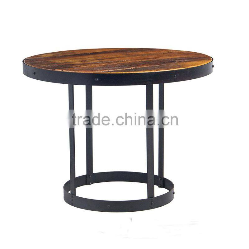 2016 Hot sale Round industrial solid wood coffee table top design with iron table base