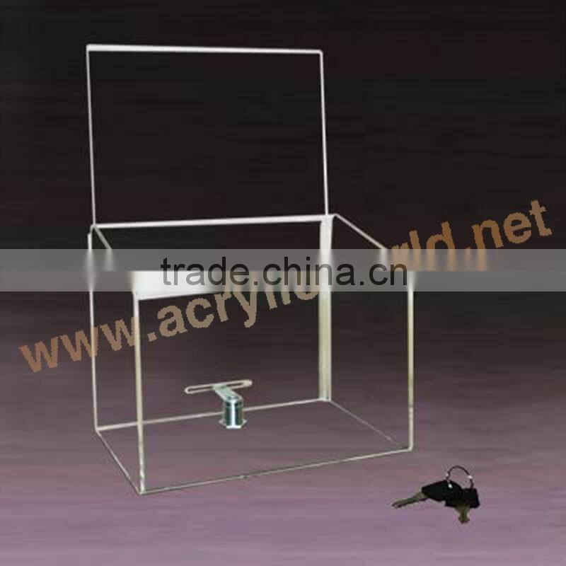 wholesale acrylic donation box with brochure holder/acrylic donation box with sign holder/acrylic donation box with lock