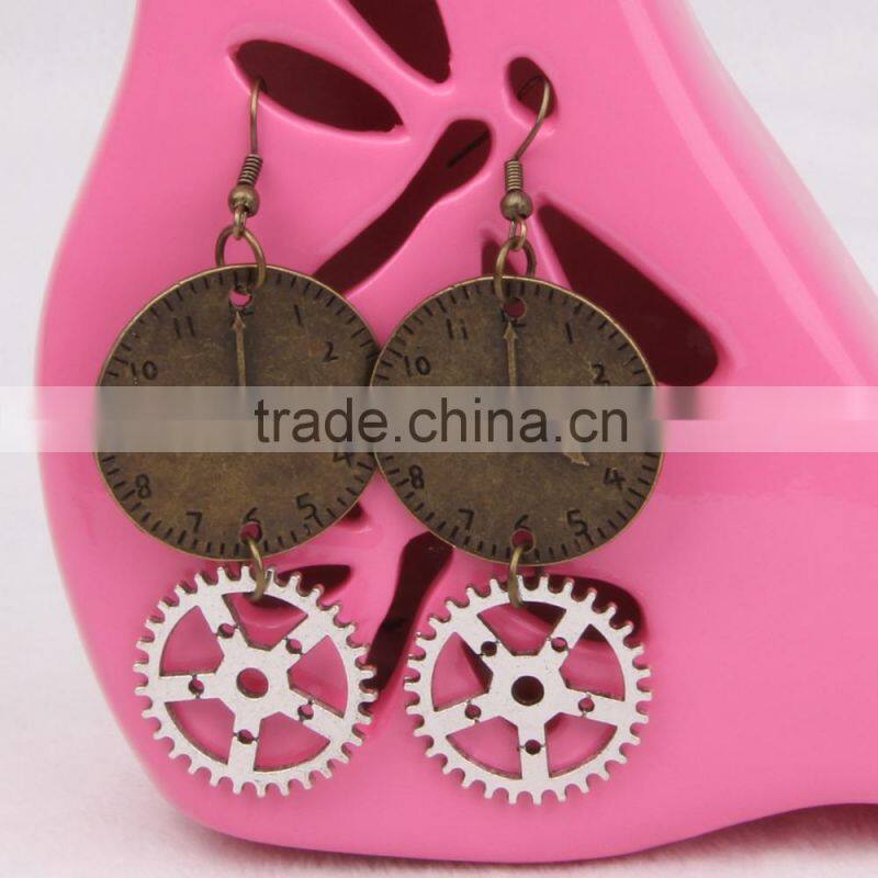 cheap fashion jewelry steampunk gear watch earrings party dress new made in China yiwu
