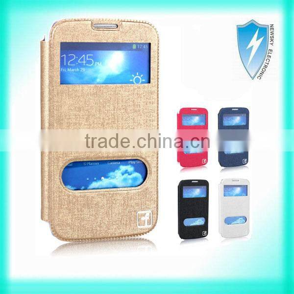 Window View Silk Leather PU Flip Stand Holder For Samsung Galaxy S4 i9500 Smart Phone Case