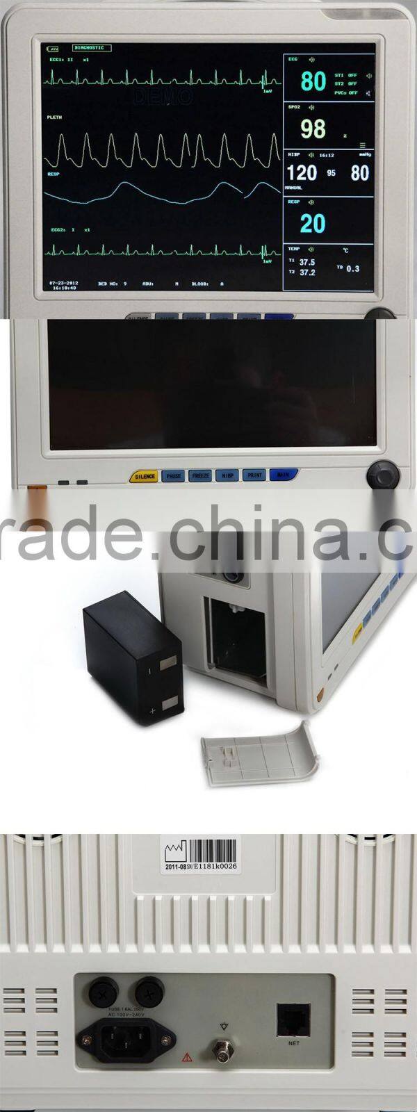 2016 new design ETCO2 End Tidal CO2 12 inch Patient Monitor with 6 parameters ECG, NIBP, SPO2, TEMP, RESP, PR