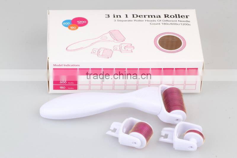 Interchangeable 3 in 1 dermaroller,skin nurse roller with 180 needles,600 needles,1200 needles -L013B