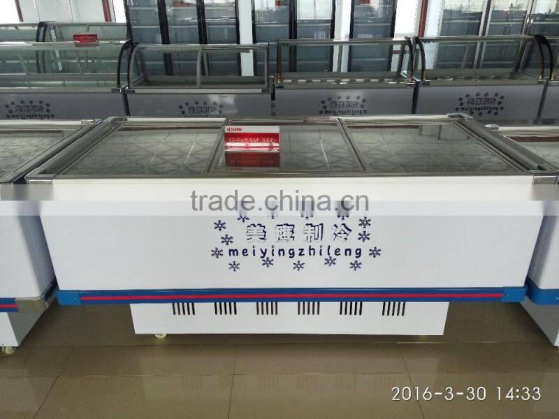 2016 high quality commercial glass top 568L/618L/818L meat freezer seafood display freezer for supermarket fish display cabinet