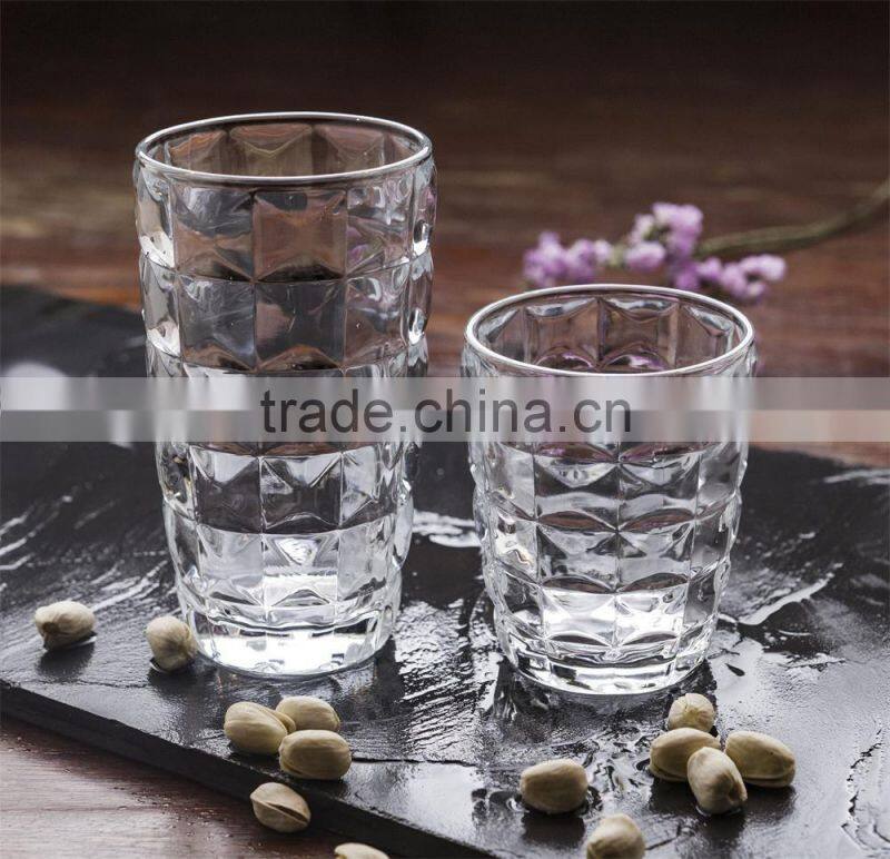 300ml/10oz heavy tank old fashion emboss glass cup