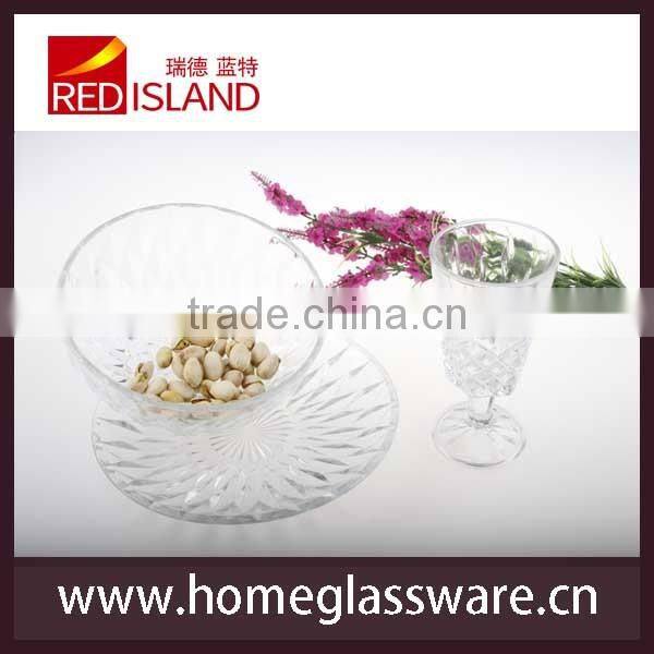 set of 3 pcs diamond glass plate set glass dish glass soup bowl