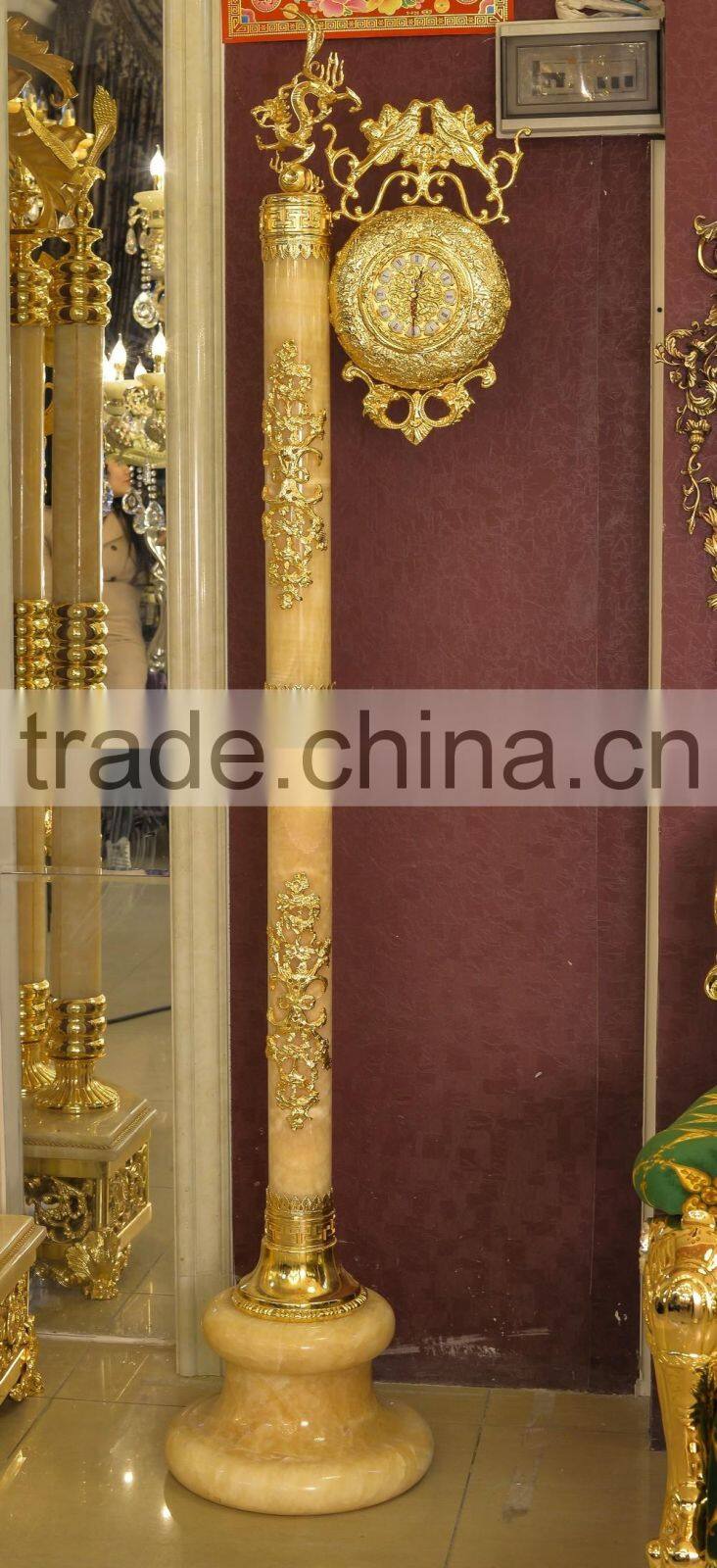 Onyx Tube Hanging Floor Clock, New Design Copper Clock, Home Decoration Art Gold Royal Clock