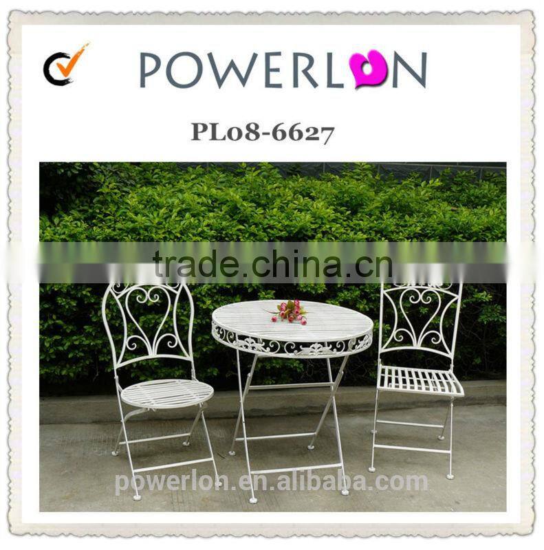 Lovely Light Weight Folding Wrought Iron Antirust Metal Antique White Outdoor Decorative Garden Furniture