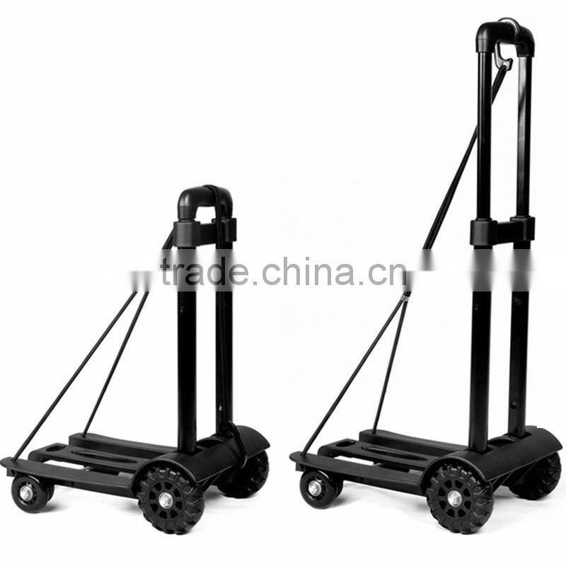 Mini Folding Shopping Cart with 2 Wheels/Lightweight Black Iron Alloy Folding Luggage Cart/ Portable Hand Trolley