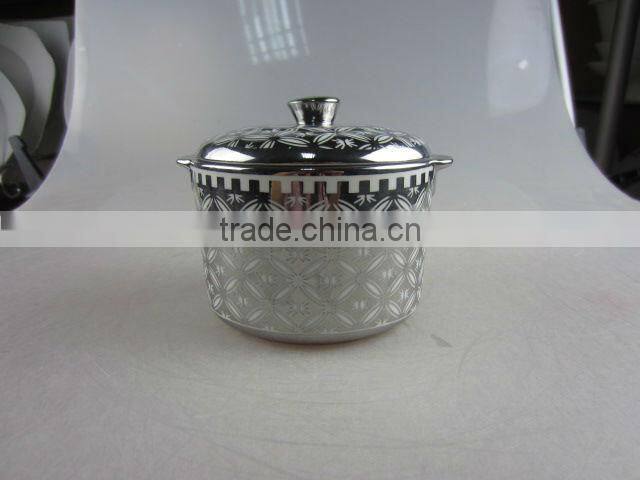 round electroplated ceramic tureen with cover