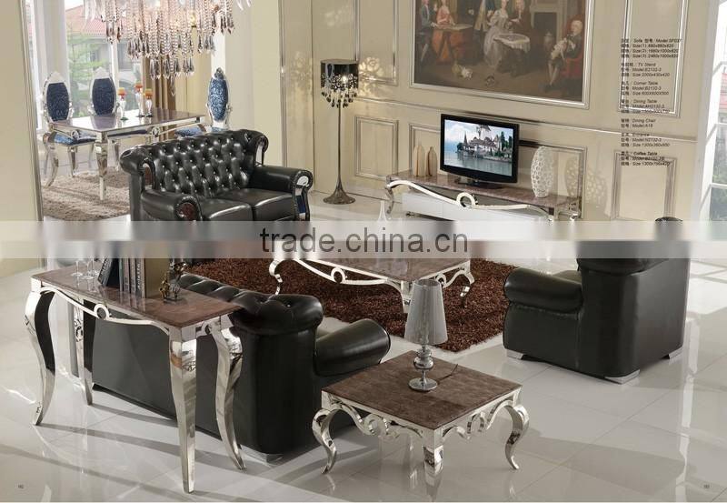 foshan craft stainless steel marble top coffee table B2132-3