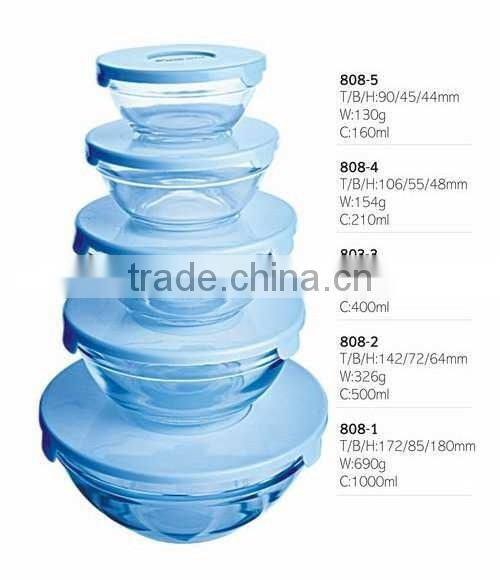 glass bowl /salad glass bowl/Stackable 5pcs glass cooking/food storage bowl set