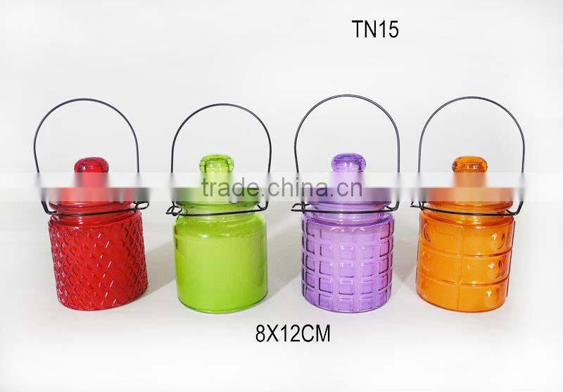 hot colorful cylinder with handle glass candel jars holder