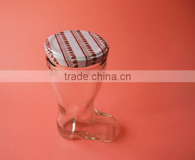 irregular shaped boots shaped glass stash jar with screw lid