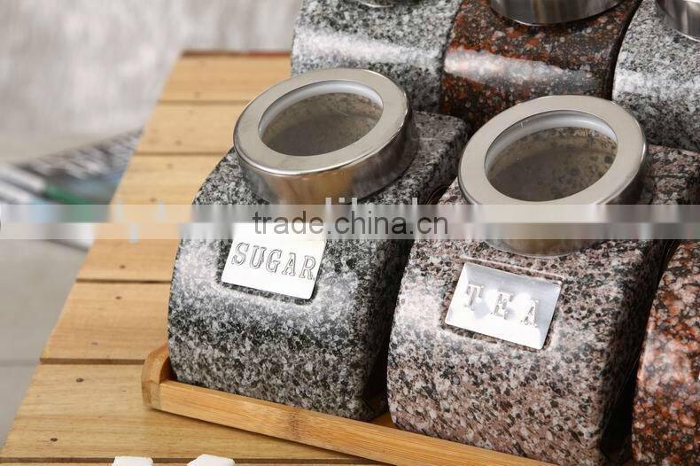 kitchen ceramic canister sets with spoon and wooden stand