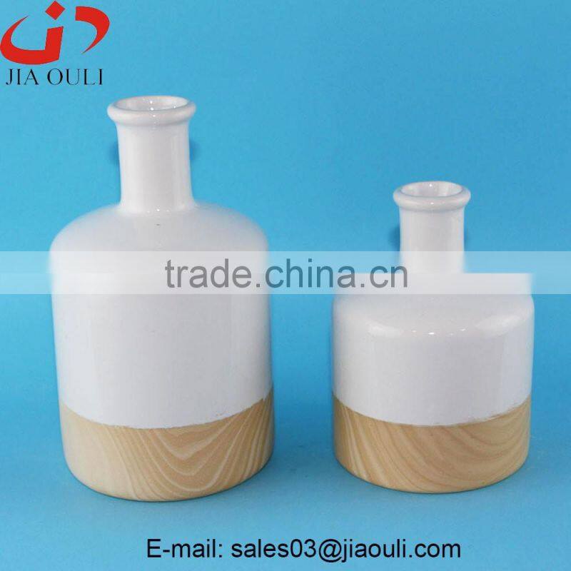 Hot sales glazed white ceramic wood border vases for home decor, modern ceramic vases