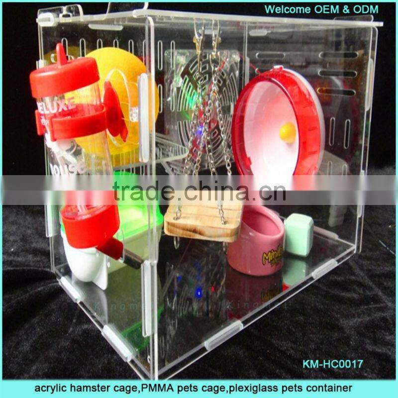 Popular plexiglass pet cage with hinge lid and division